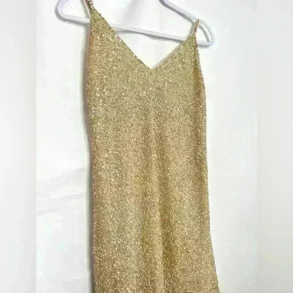 Alice + Olivia Kalia Beaded V-neck Beige Slip Dress Size Small - Picture 3 of 9